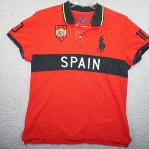Ralph Lauren Womens Size L Polo Shirt Big Pony Spain Collared Red Cotton
